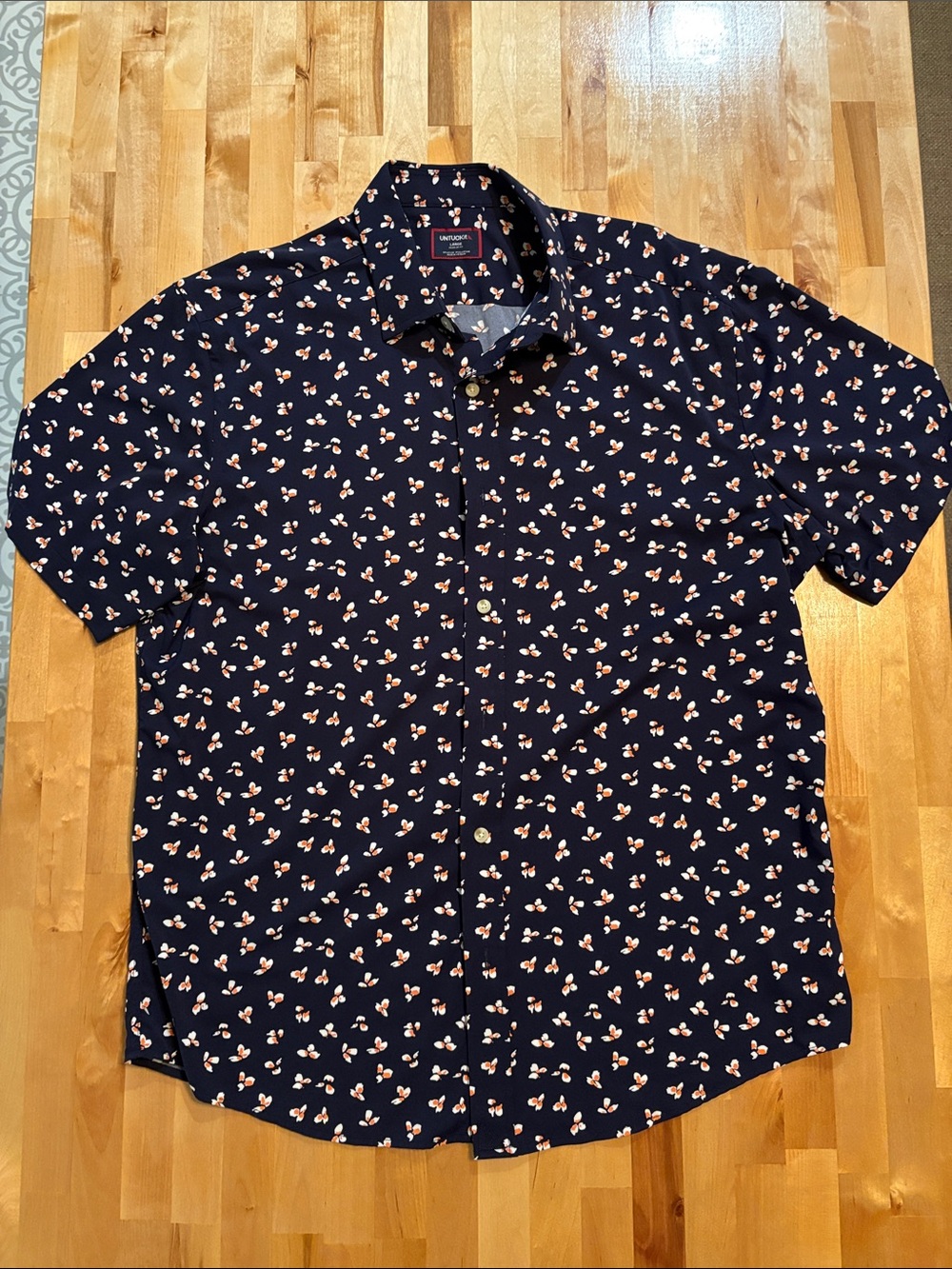 Untuckit Navy Short-Sleeve Button-Up Shirt with Cherry Print